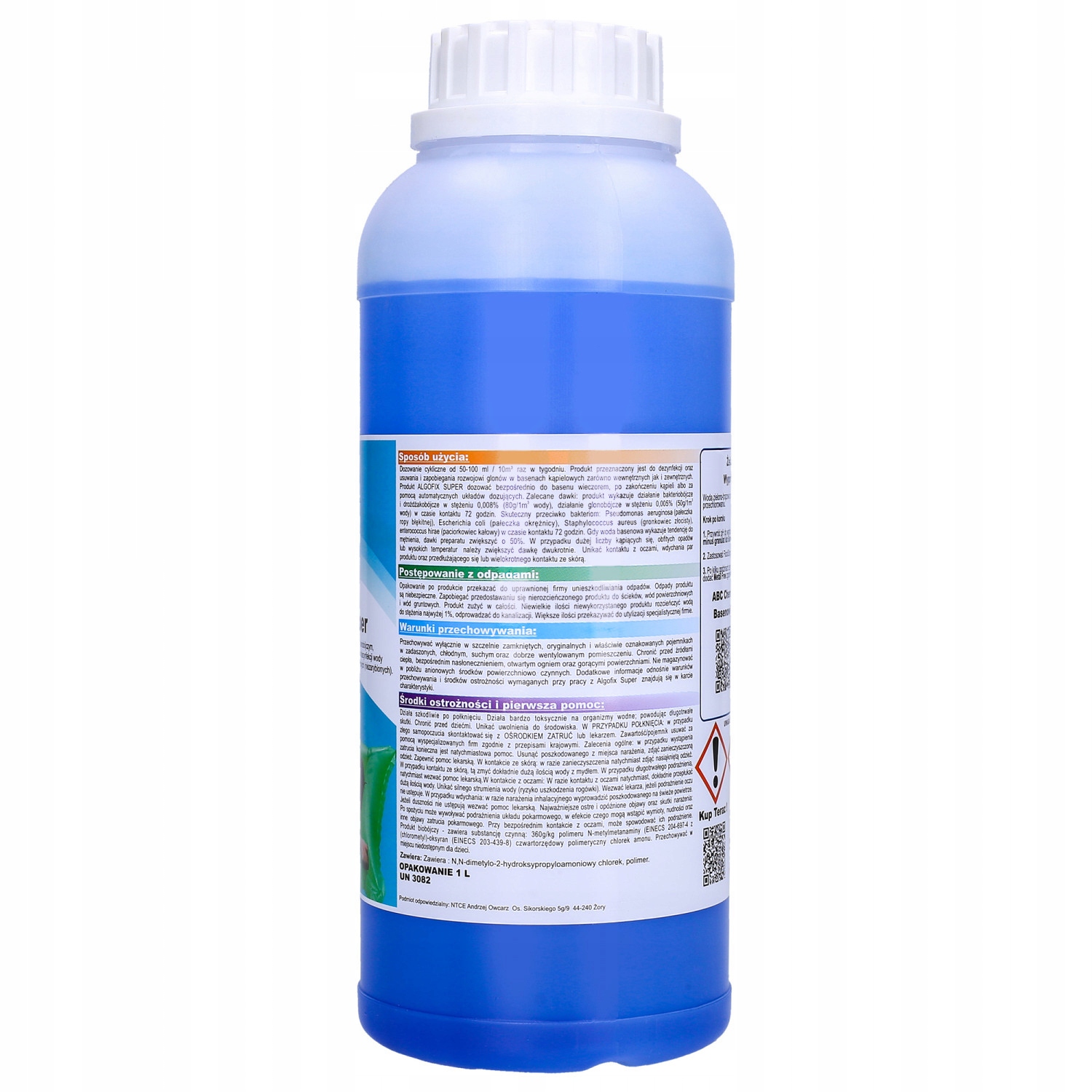  NATRIO HIPOCHLORITAS ALGOFIX SUPER - PREPARATAS KOVOTI SU DUMBLIAIS BASEINUOSE/FENTANUOSE/Tvenkiniuose (NE ŽVEJYTA) - BUTELIS 1L + STABILIZUOTAS NATRIO HIPOCHLORITAS VANDENS DEZINFEKCIJAI NTCE. NTCE.:lPackpey y mirė<p><p/><p><p/> : Gabalas<p><p/><p><p/>Vienų skaičius: 2<p><p/><p><p/>Kodas: nopFFB6teg5M3wbgwtmw9uBpn3qW23WcKNnRI7huk9g1UdiARW2lTz5wiUCLNMoQ<p><p/><p><p/> Fix Super reikia dozuoti tiesiai į baseiną vakare, po plaukimo ar naudojimo automatines dozavimo sistemas.<p><p/> Produktas turi baktericidinį ir mieliacidinį poveikį, kai koncentracija yra 0,006% (60g/1m3 vandens), ir algicidinį poveikį, kai koncentracija yra 0,005% (50g/1m3 vandens) per 72 valandų sąlyčio laiką Produktas turi baktericidinį ir mieliacidinį poveikį, kai koncentracija yra 0,008% (80g/1m3 vandens), ir algicidinį poveikį, kai koncentracija yra 0,005% (50g/1m3 vandens) per 72 valandų sąlyčio laiką Veiksmingas prieš bakterijas:<p><p/> Pseudomonas aeruginosa (Pseudomonas aeruginosa),<p><p/><p><p/> Escherichia coli (E. coli),<p><p/><p><p/> Staphylococcus aureus (auksinis stafilokokas),<p><p/><p><p/> enterococcus hirae (išmatų streptokokas)<p><p/><p><p/> <img class=